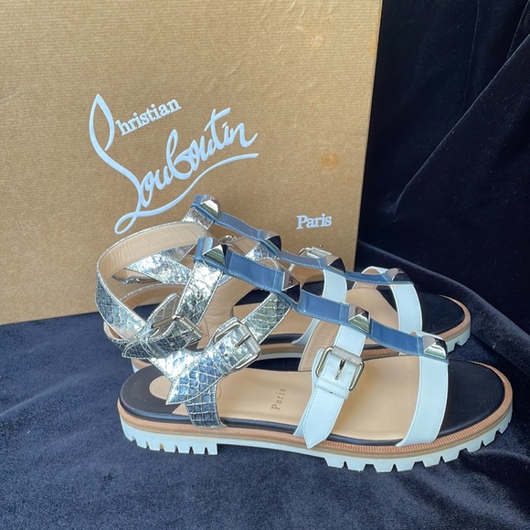 CHRISTIAN LOUBOUTIN LEATHER METALLIC STUDDED GLADIATOR SANDALS - 9 - NIB !🔥👠 - Picture 7 of 14